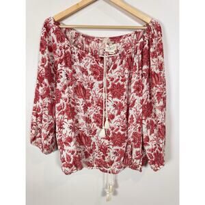 Denim & Supply Ralph Lauren Women's Blouse Floral Boho Drawstring Tassel Top M